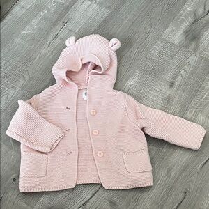 Baby Gap - Pink Knit Baby Hoodie with Bear Ears - 6-12 Months